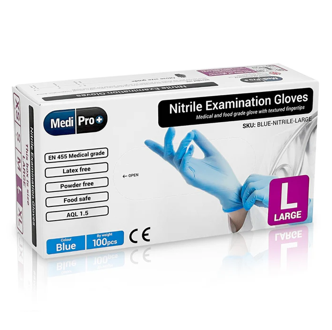 Blue Nitrile Gloves Medical Grade Cat III PPE Large (Box of 100)
